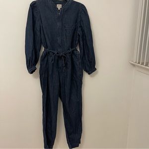 J Crew Puff-sleeve Denim Jumpsuit Linen/ Cotton
Blend SZ 6P BA903 Darkwash